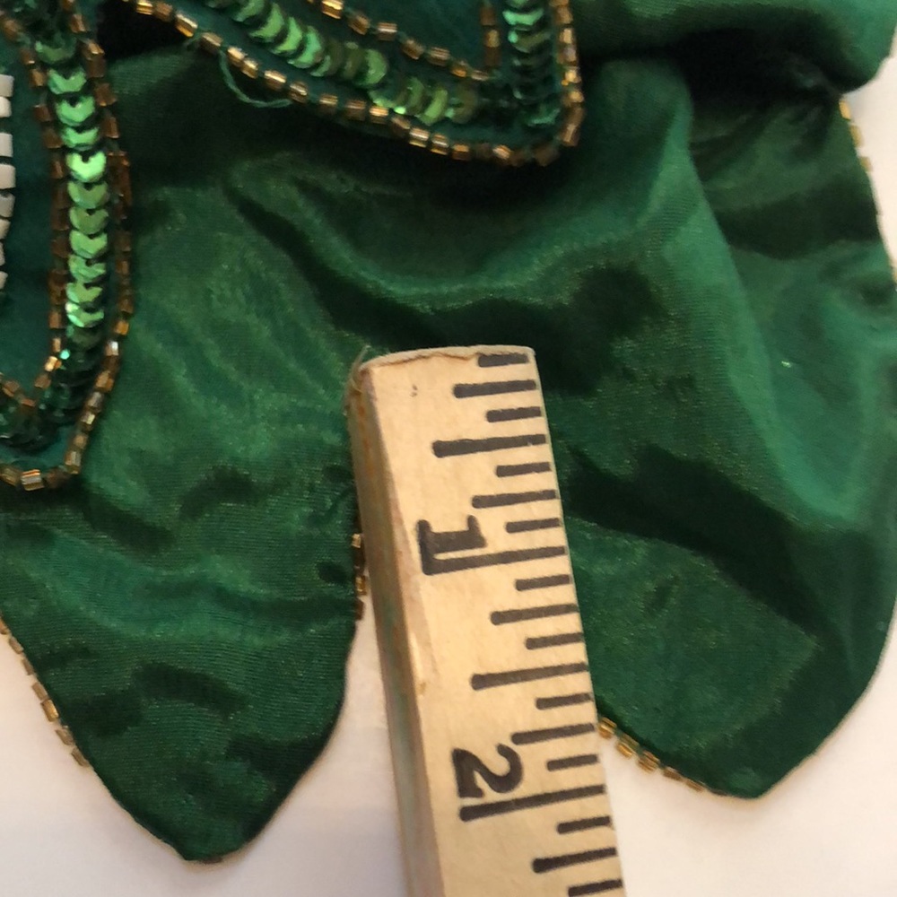 Sequin Green Beaded Short Sleeve Formal Top Elegant Green Beaded Top 80s Dynasty - Picture 4 of 16